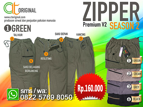 Sirwal Ct Original premium ZIPPER - Green