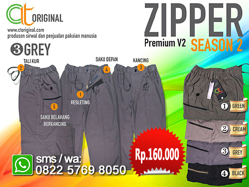 Sirwal Ct Original premium ZIPPER - Grey